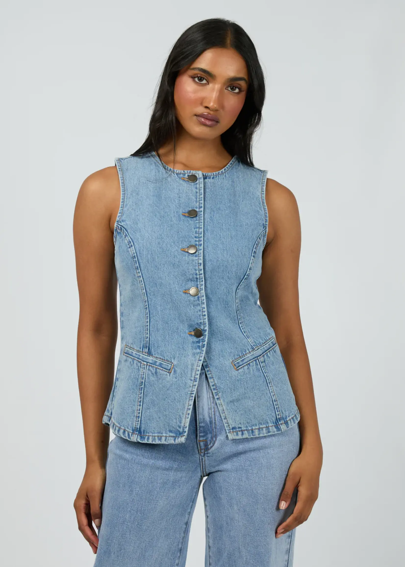 All About Eve Lena Denim Vest - Light Blue