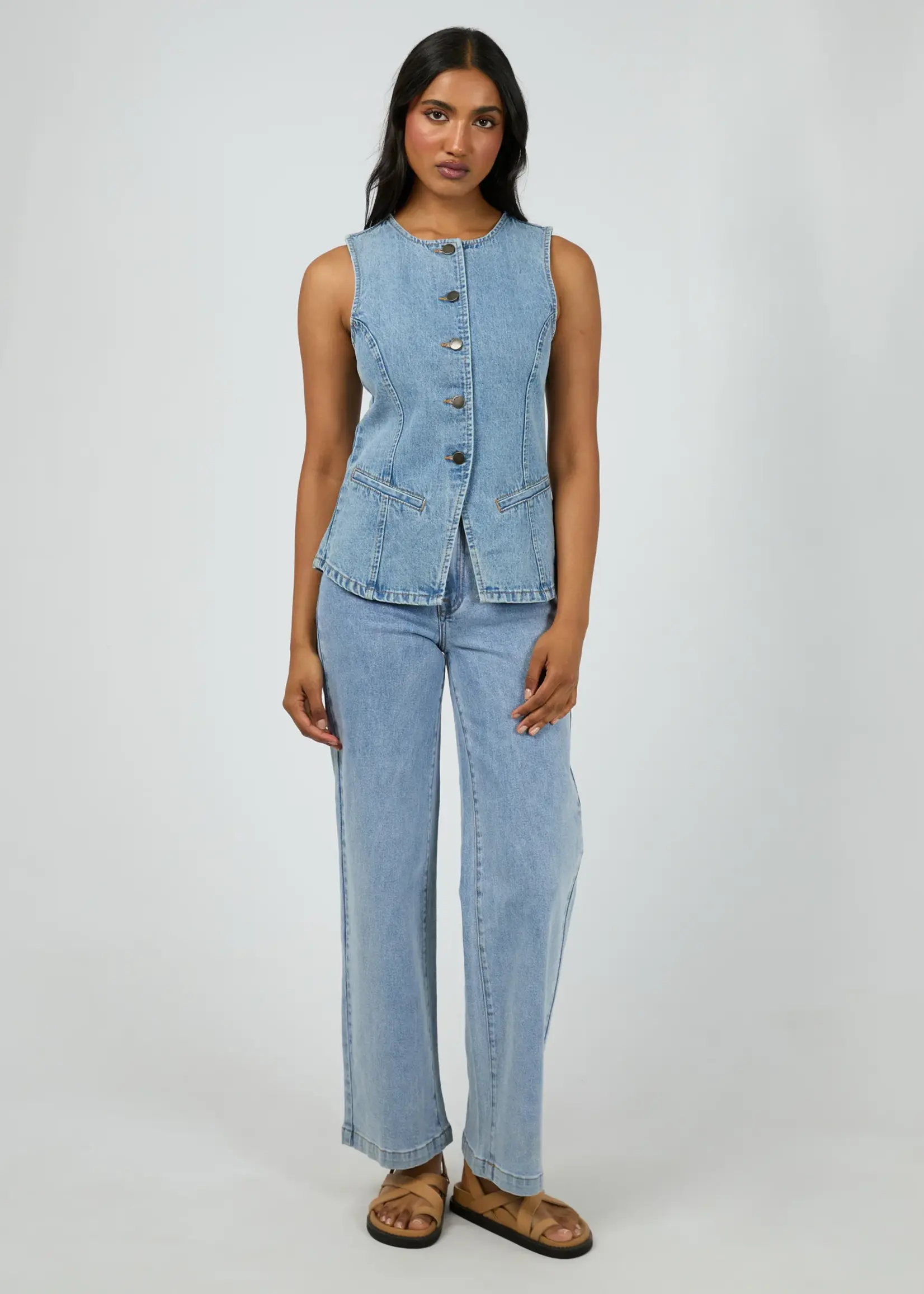 All About Eve Lena Denim Vest - Light Blue