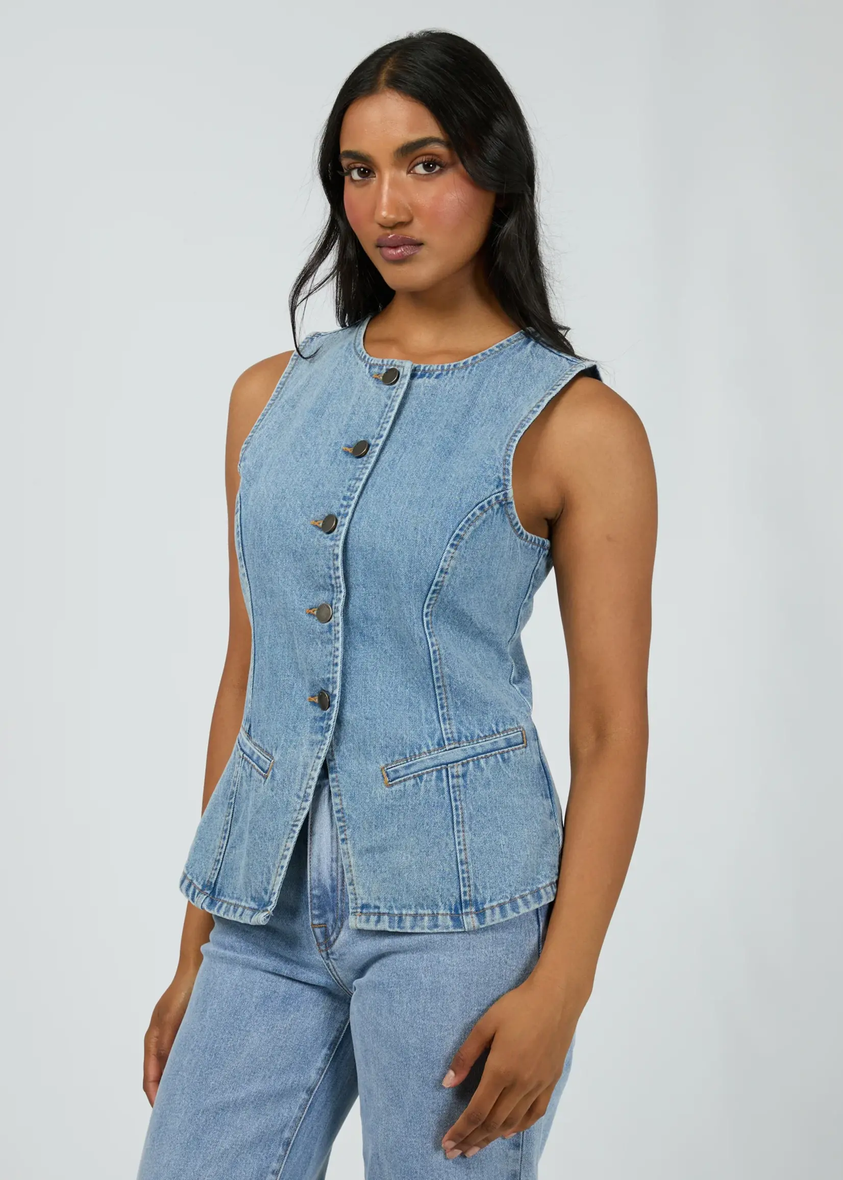 All About Eve Lena Denim Vest - Light Blue