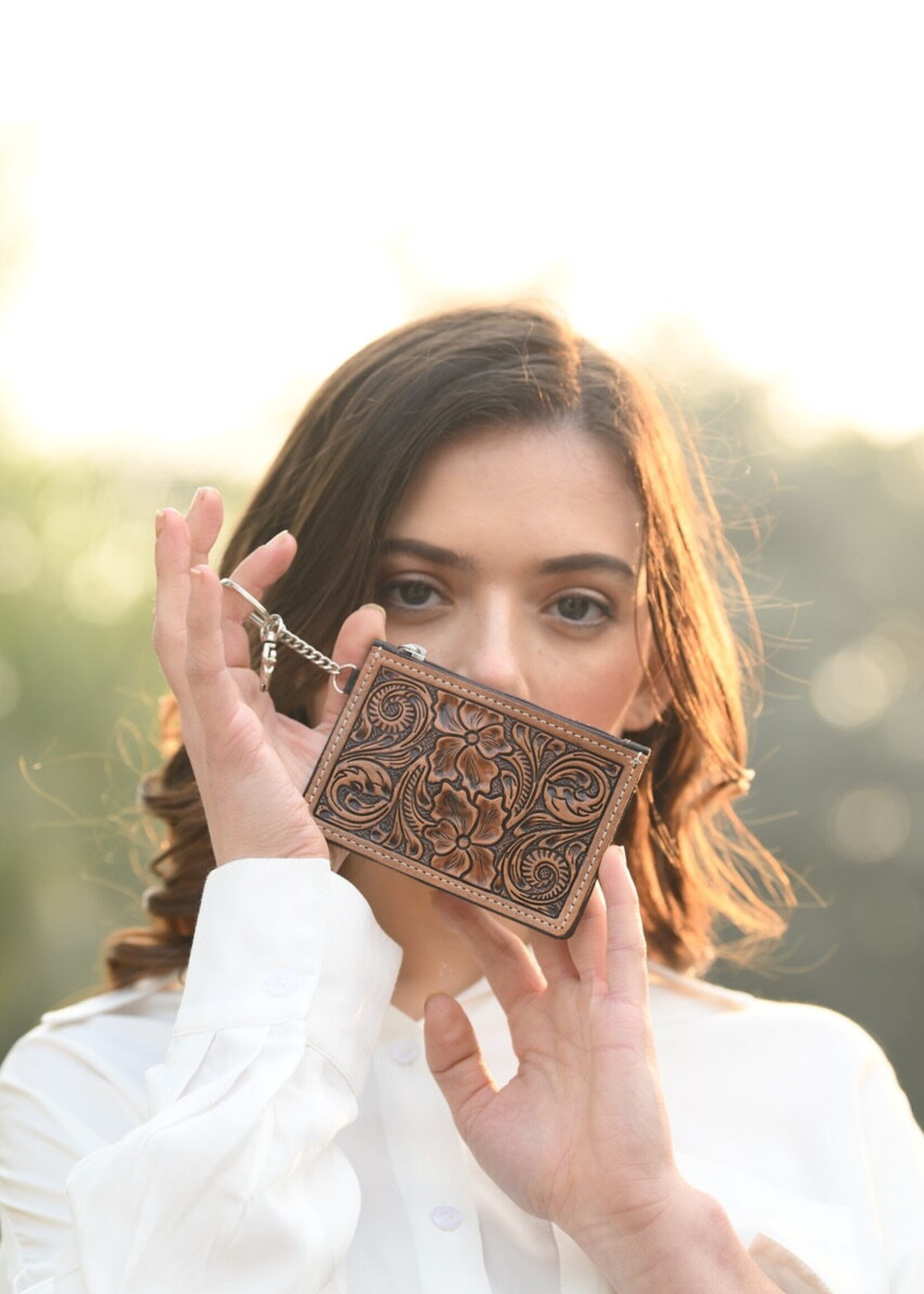 The Design Edge Brown Tooled Leather 5 Card Holder (CA09)