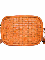 The Design Edge Tan Woven Washed Leather Cross Shoulder Bag (W04)