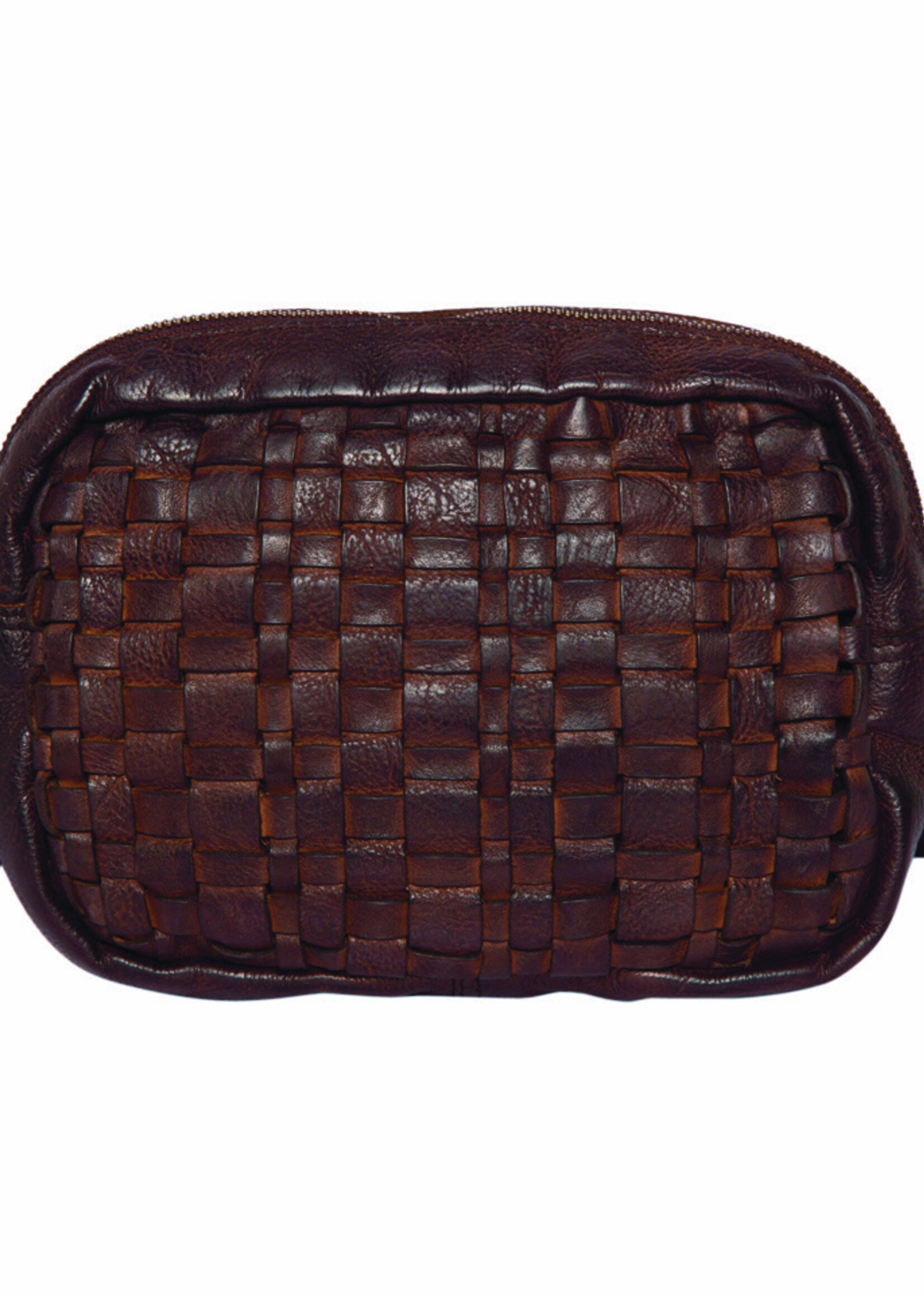 The Design Edge Brown Woven Washed Leather Cross Shoulder Bag (W04)