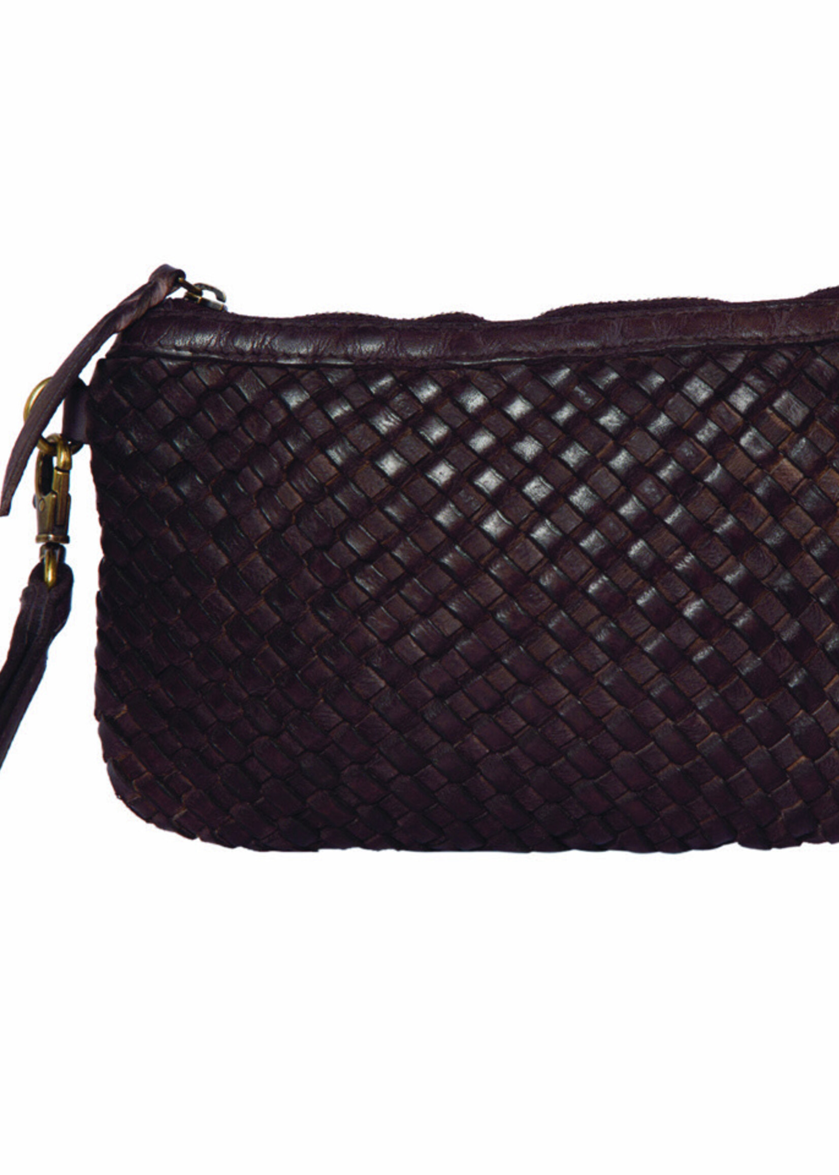 The Design Edge Brown Woven Washed Leather Pouch (W021)