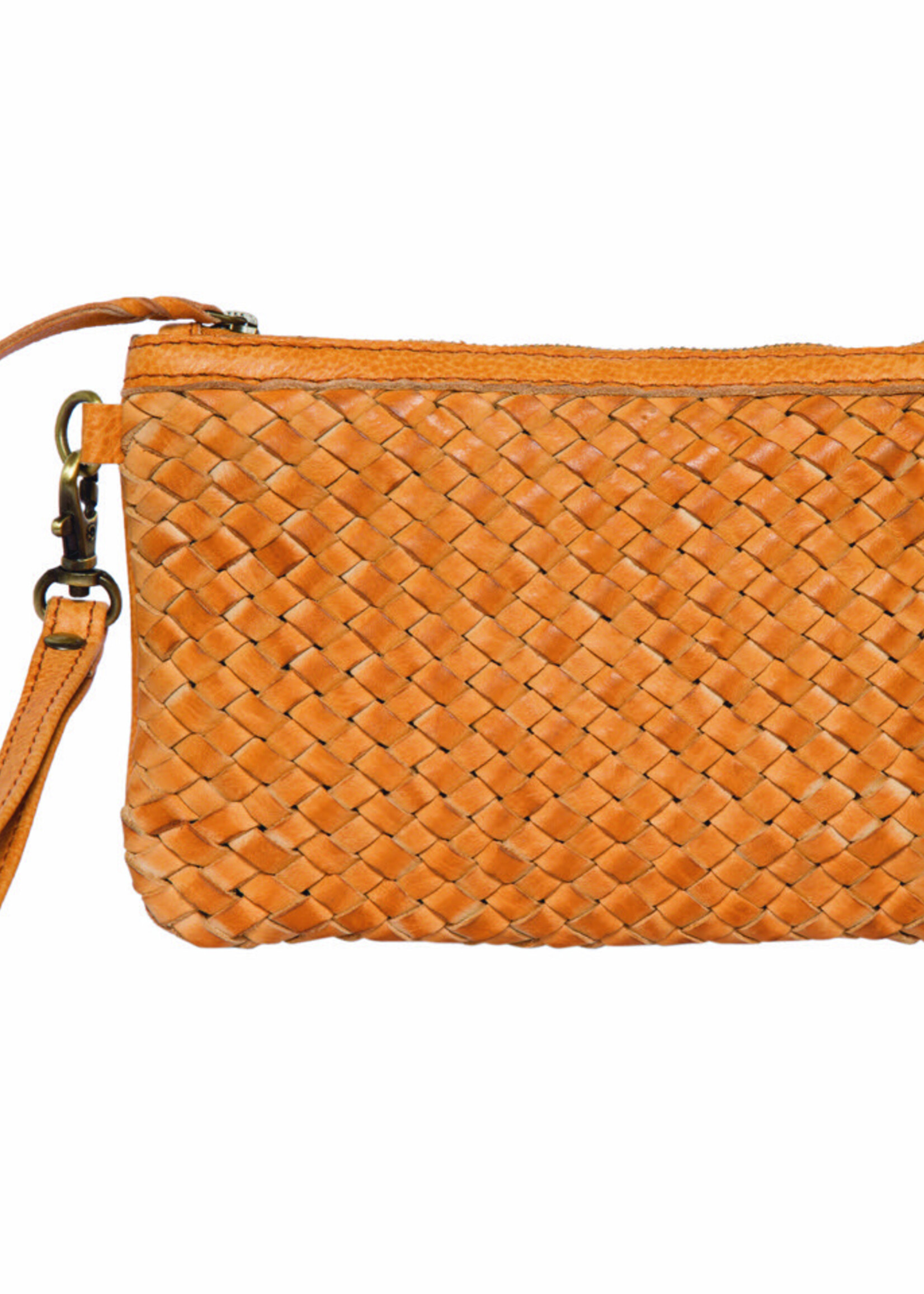 The Design Edge Tan Woven Washed Leather Pouch (W021)