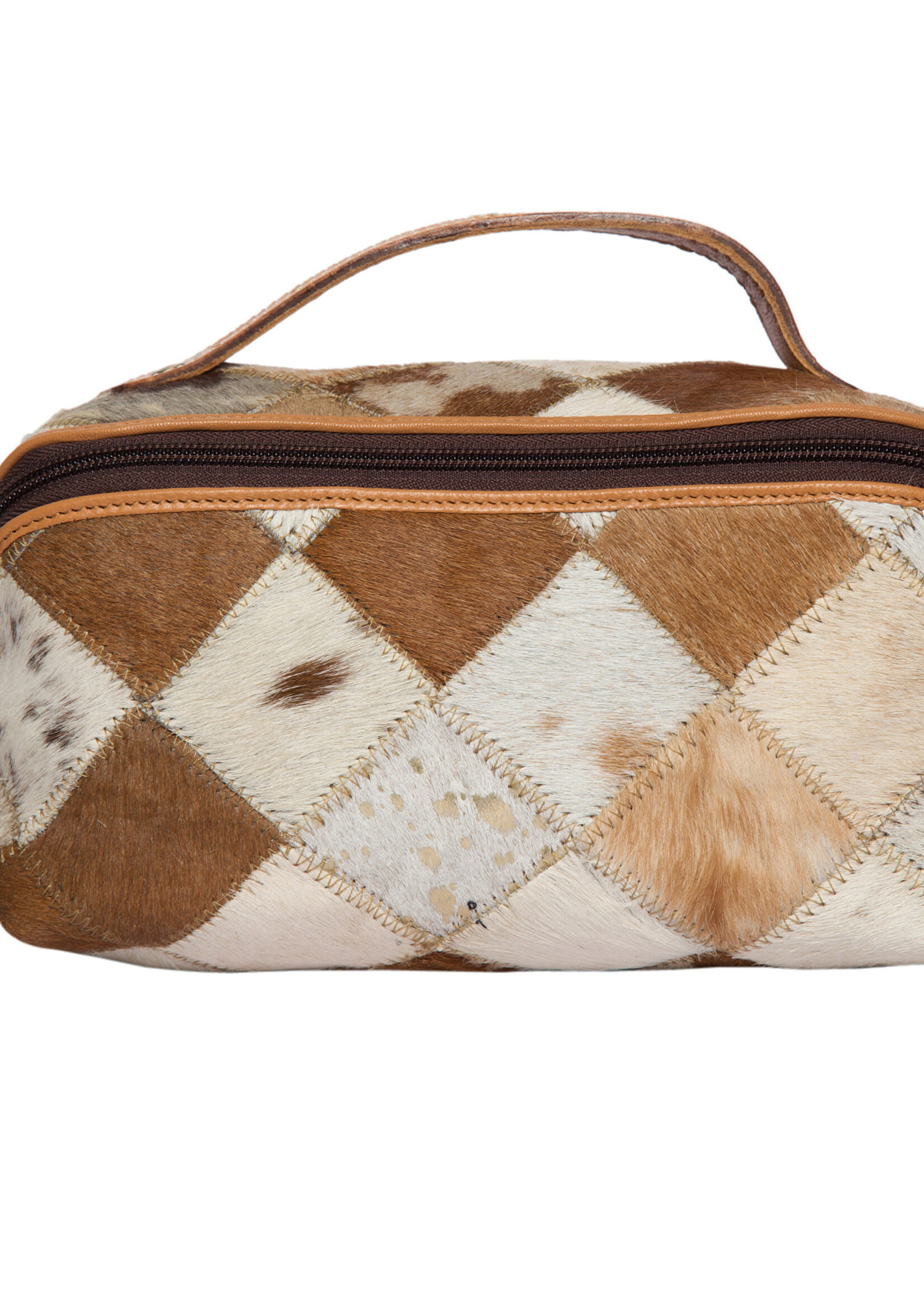 The Design Edge Make Up Bag - Tan & White Hairon (AT64)