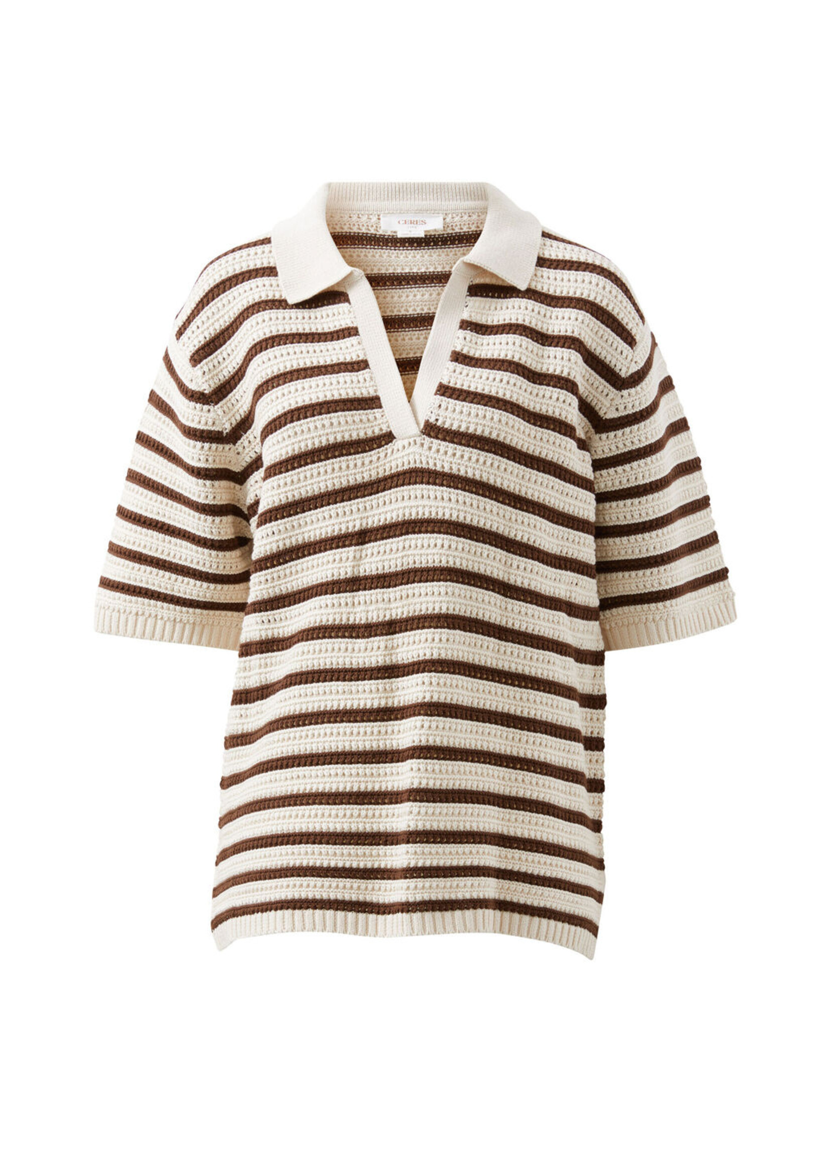 Ceres Life Molly Textured Stripe Short Sleeve Knit Tunic - Choc Stripe