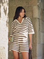 Ceres Life Molly Textured Stripe Short Sleeve Knit Tunic - Choc Stripe