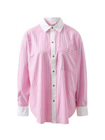 Ceres Life Peta Oversized Shirt - Hibiscus Pink Triple Stripe White Collar