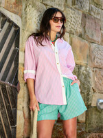 Ceres Life Peta Oversized Shirt - Hibiscus Pink Triple Stripe White Collar