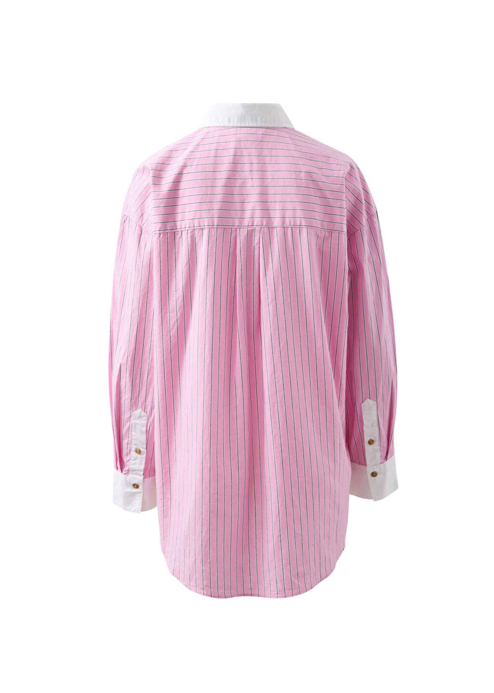 Ceres Life Peta Oversized Shirt - Hibiscus Pink Triple Stripe White Collar