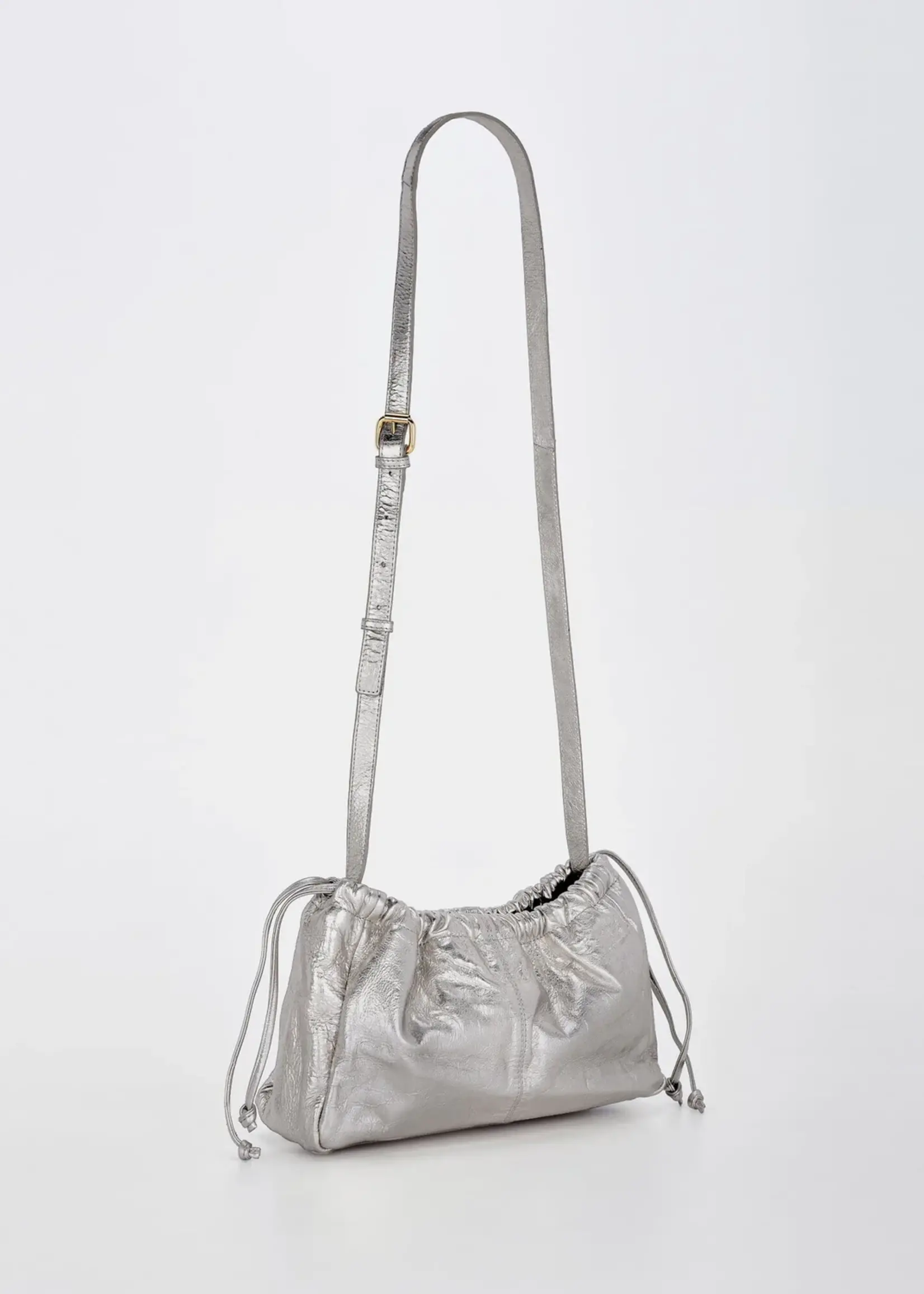 Gabee Halley | Metallic Leather Cobb & Co Draw String - Silver