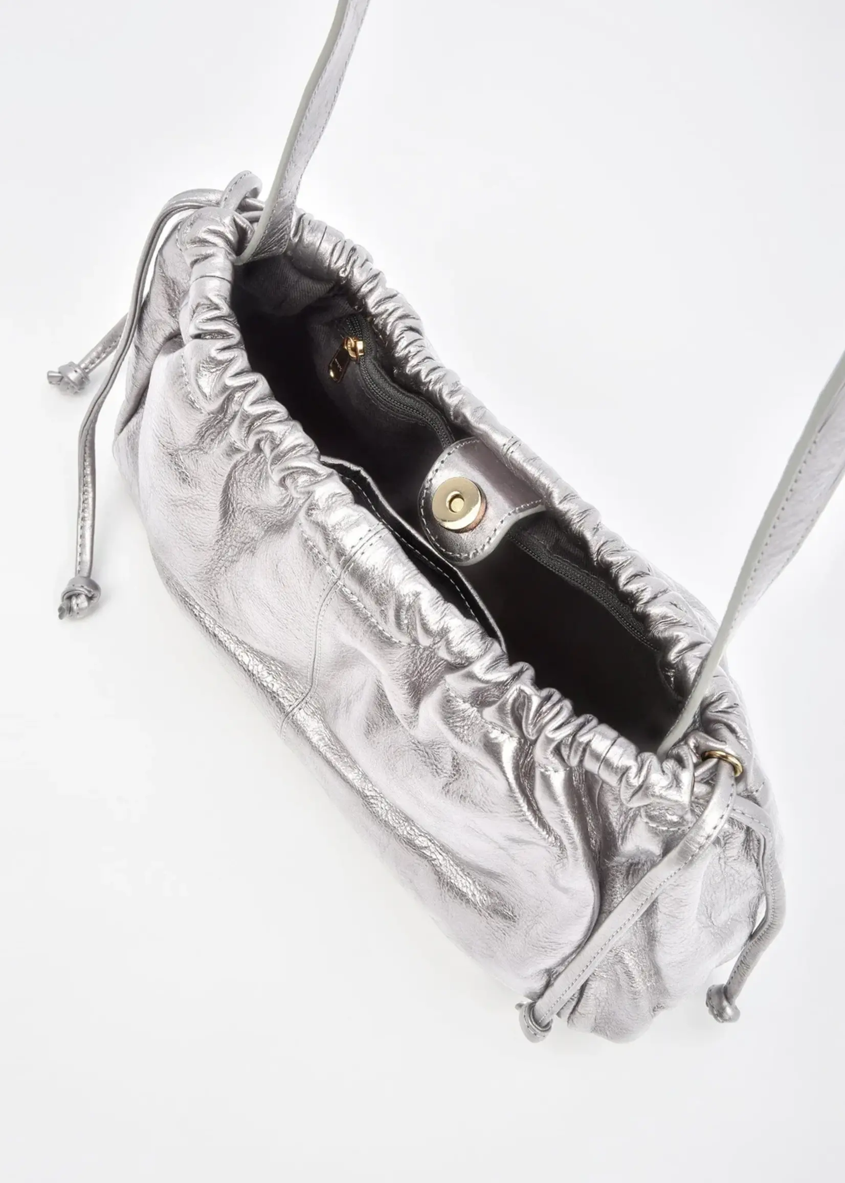 Gabee Halley | Metallic Leather Cobb & Co Draw String - Silver