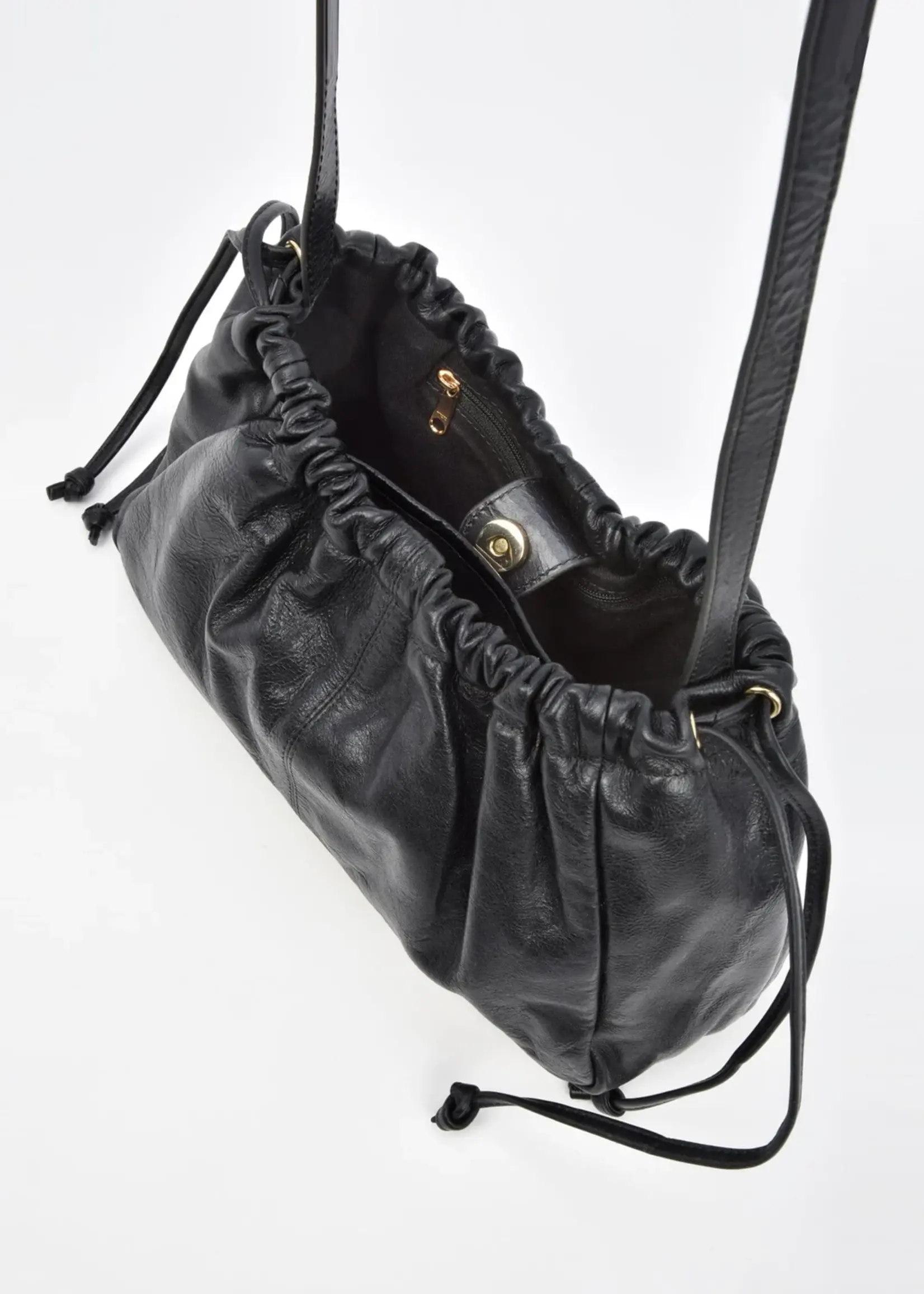 Gabee Halley | Metallic Leather Cobb & Co Draw String - Black