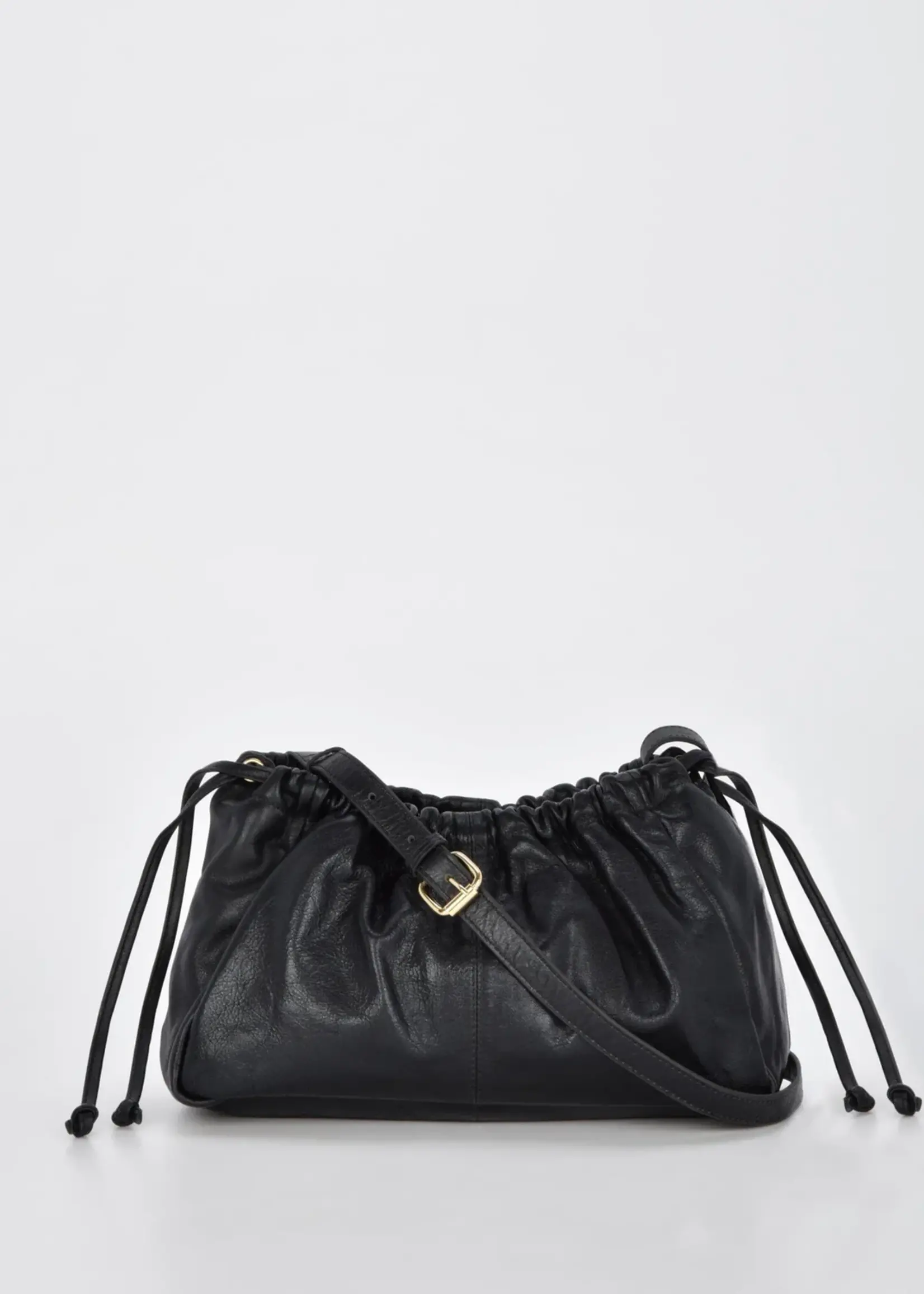Gabee Halley | Metallic Leather Cobb & Co Draw String - Black