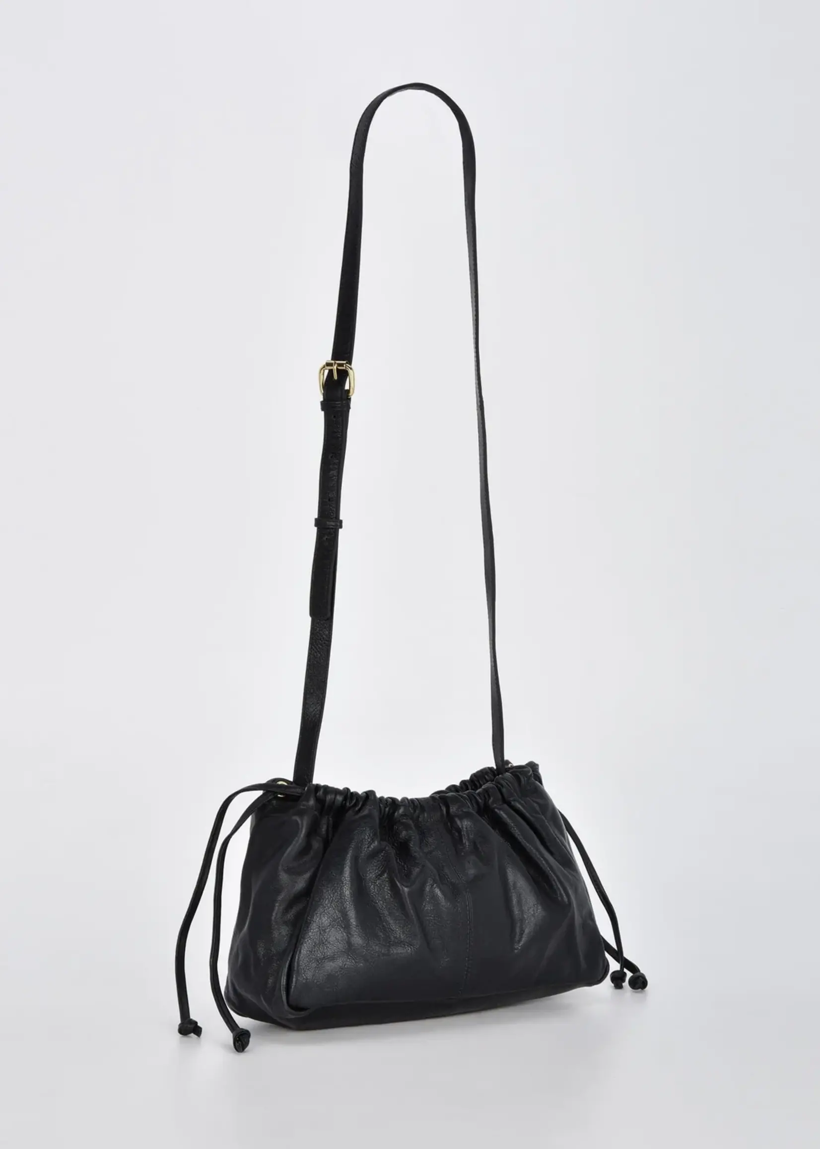 Gabee Halley | Metallic Leather Cobb & Co Draw String - Black