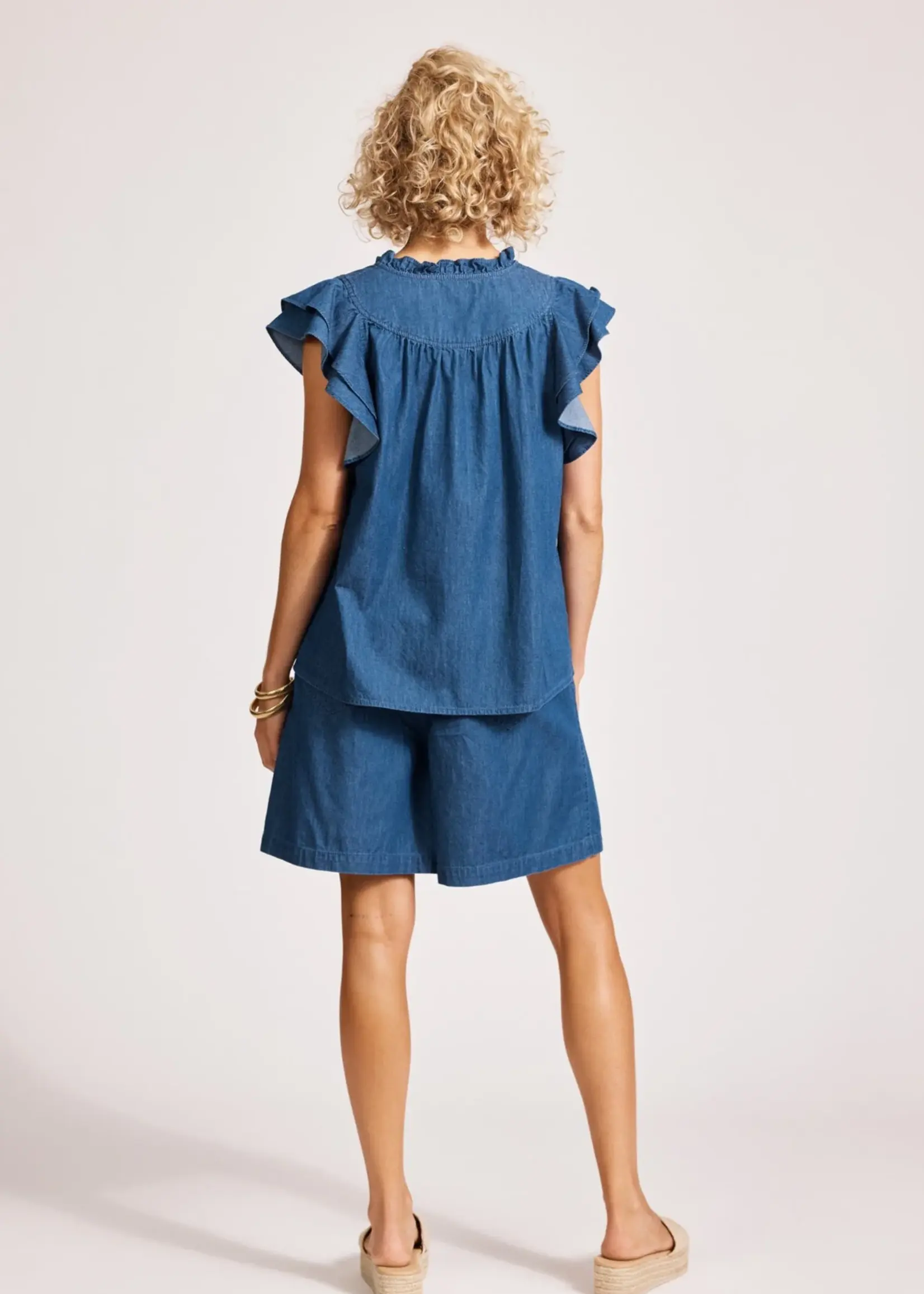 EB & Ive Melenia Denim Frill Top - Indigo