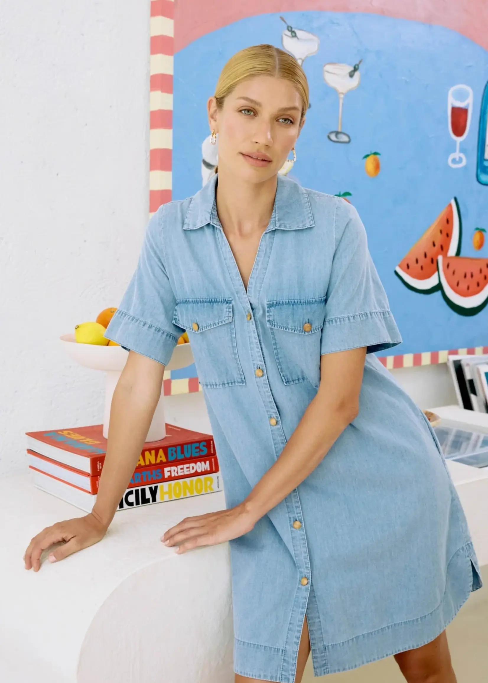 EB & Ive Melenia Denim Shirt Dress - Denim