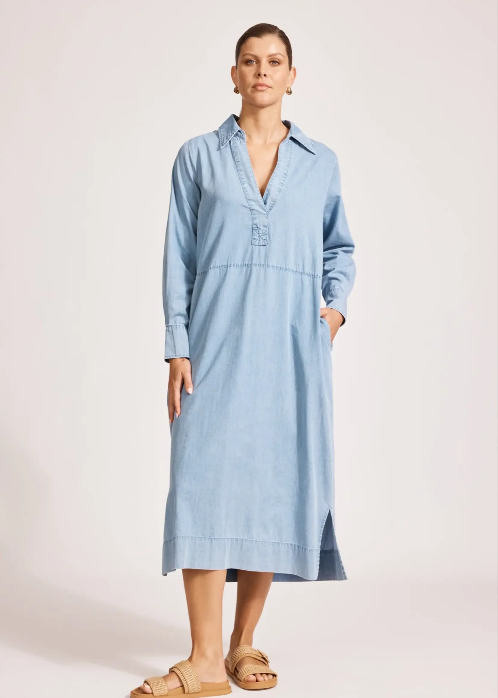EB & Ive Melenia Denim Collared Dress - Denim