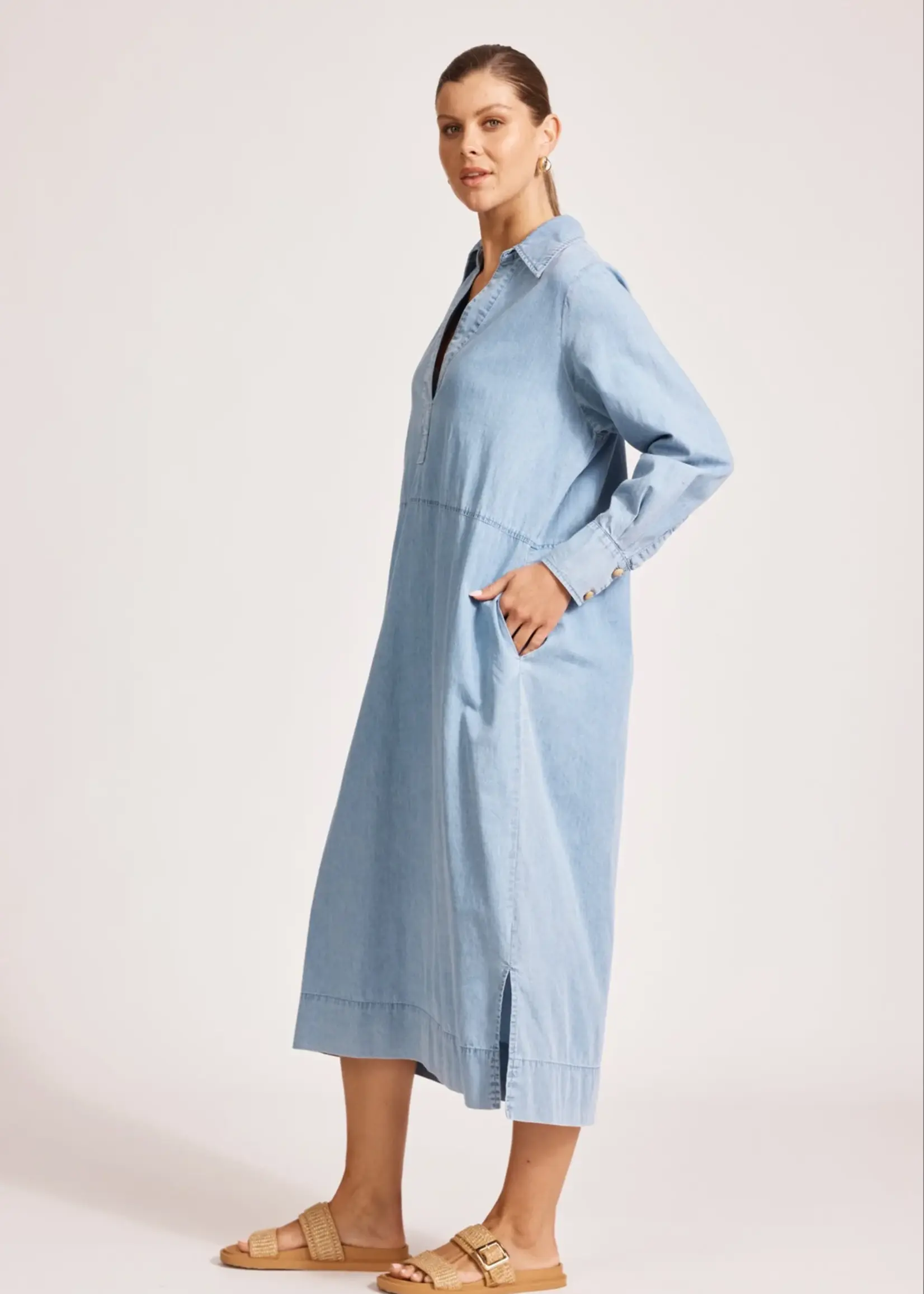 EB & Ive Melenia Denim Collared Dress - Denim