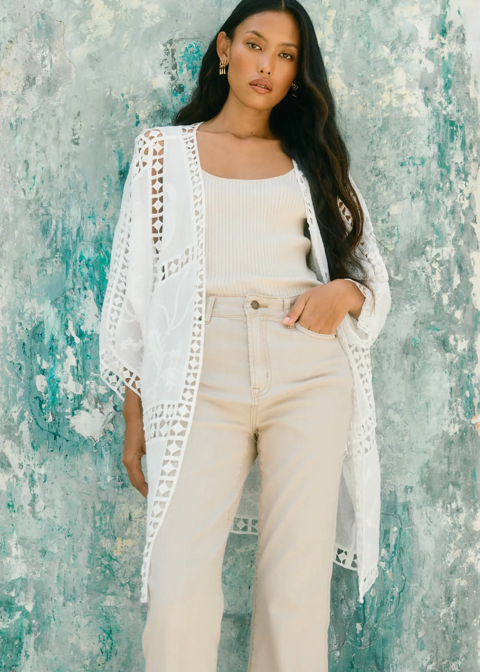 Isle of Mine Oline Lace Kimono - Lotus