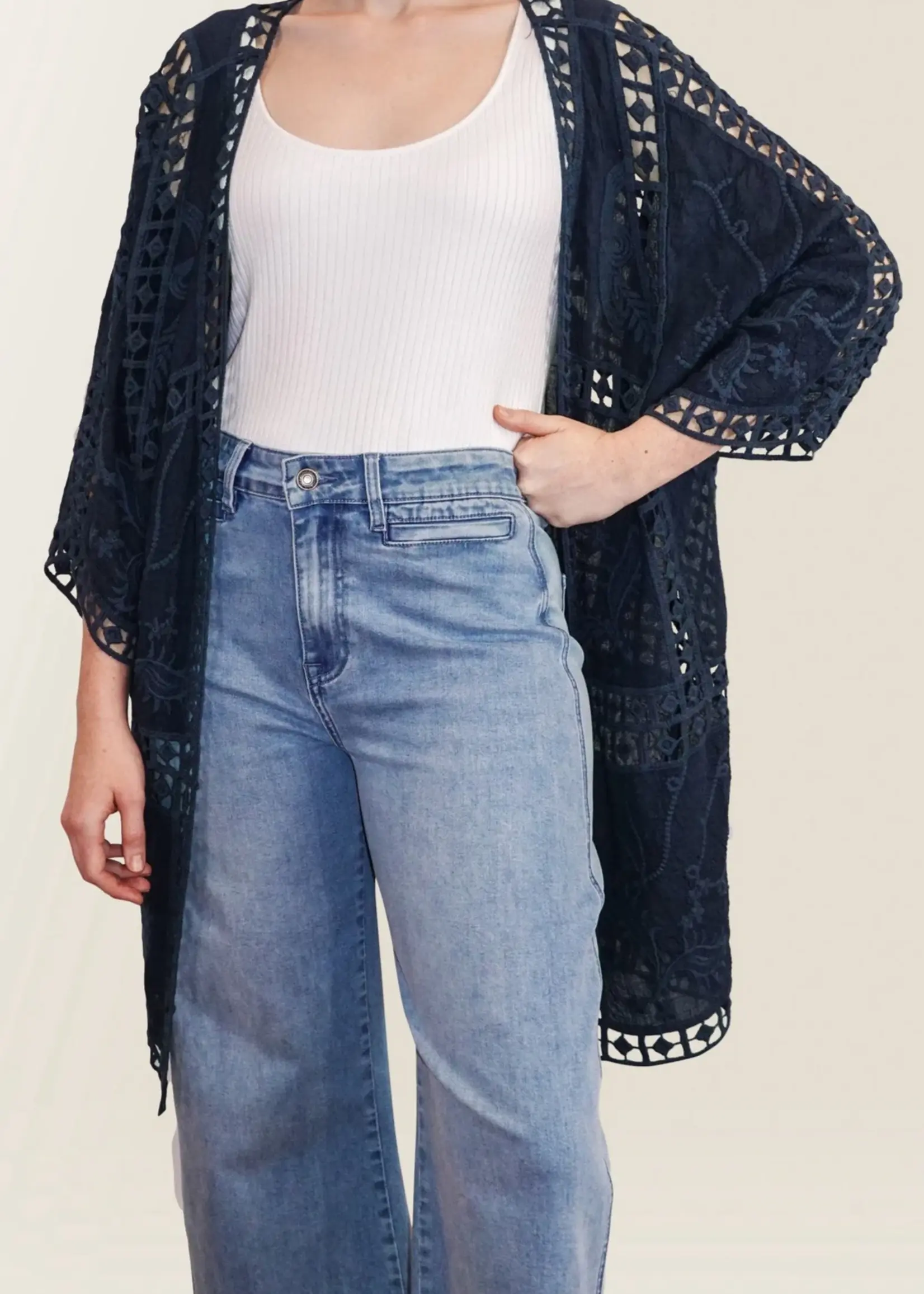 Isle of Mine Oline Lace Kimono - Navy