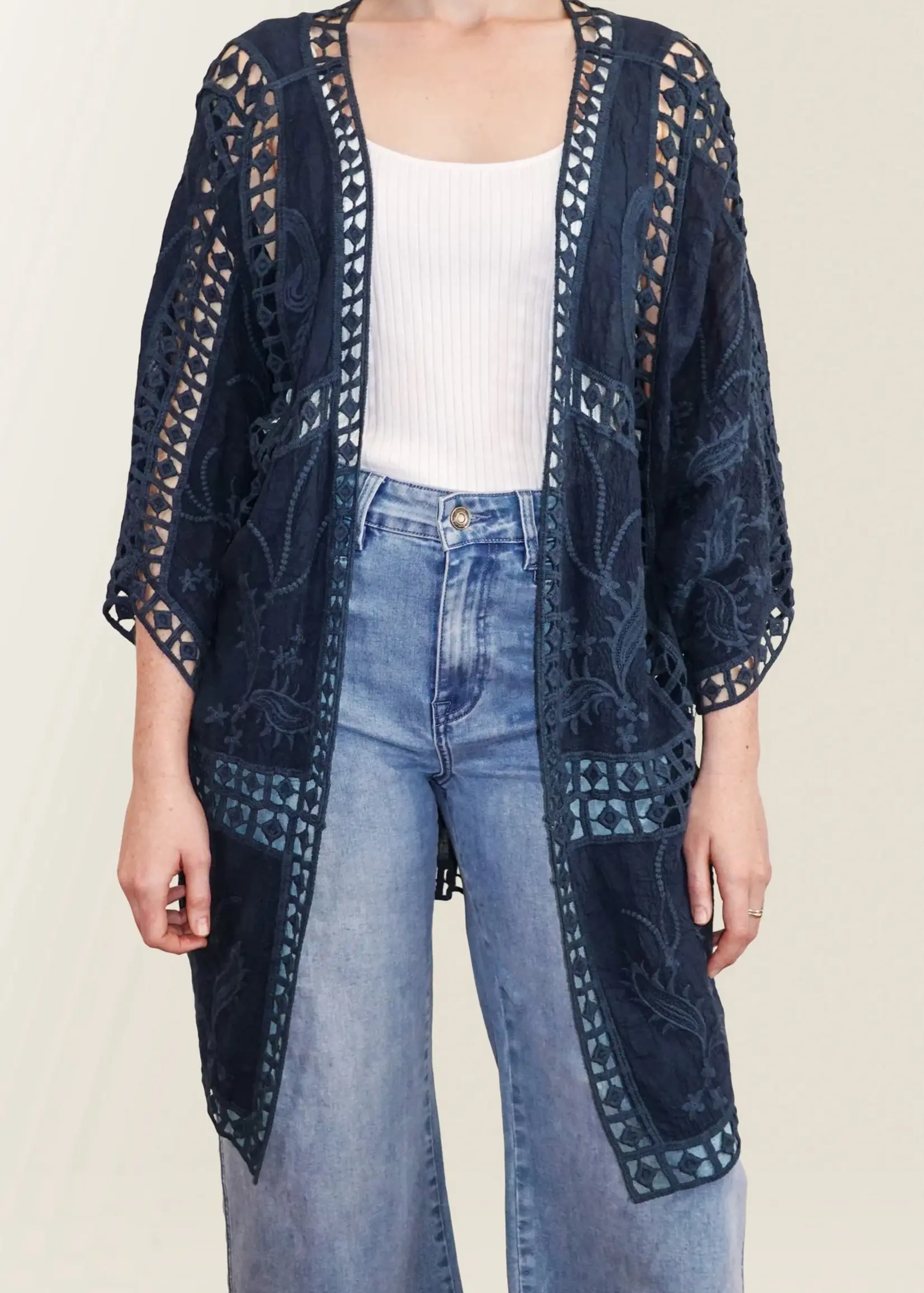 Isle of Mine Oline Lace Kimono - Navy