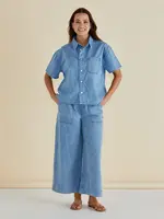 Betty Basic Saffra Short Sleeve Denim Shirt - Medium Wash