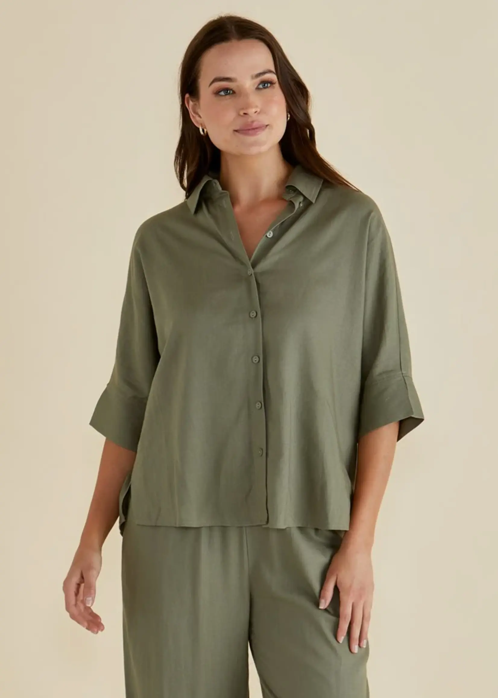 Betty Basic Lynwood Linen Shirt - Olive