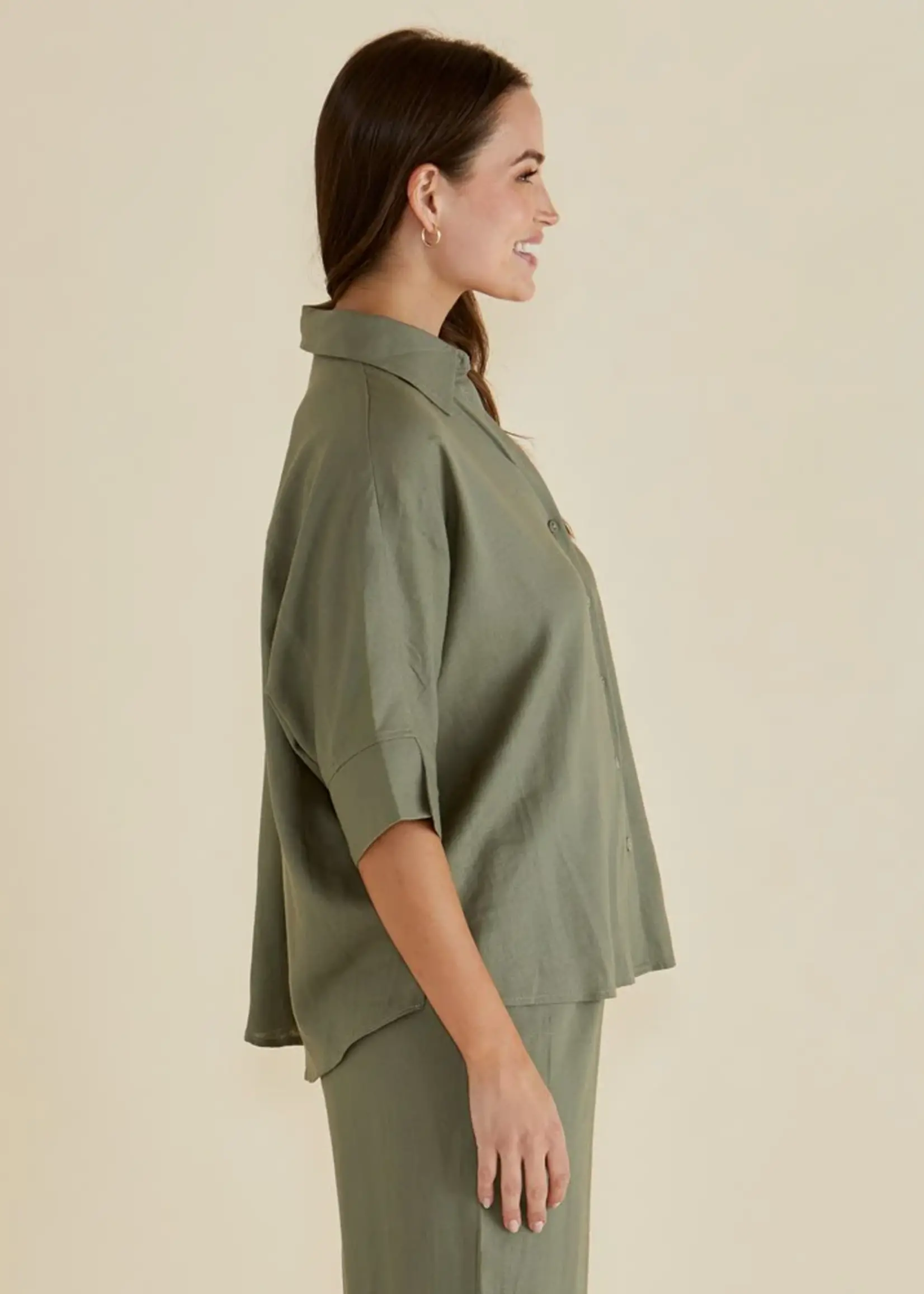 Betty Basic Lynwood Linen Shirt - Olive