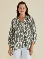 Betty Basic Grazia Blouse - Olive Geometric Print