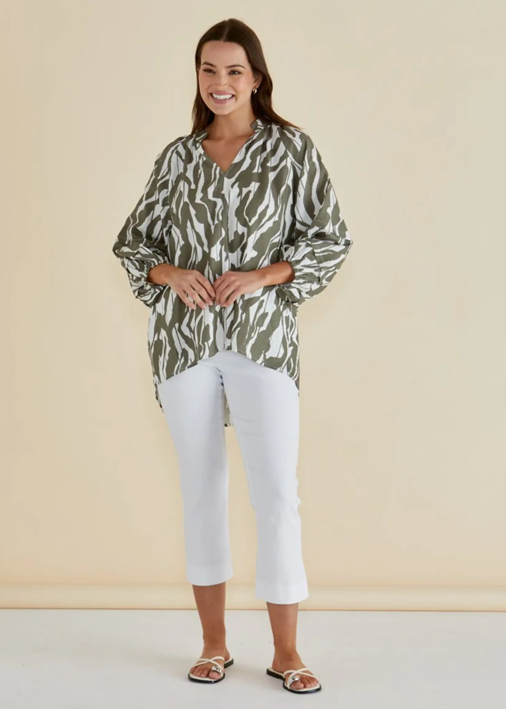 Betty Basic Grazia Blouse - Olive Geometric Print