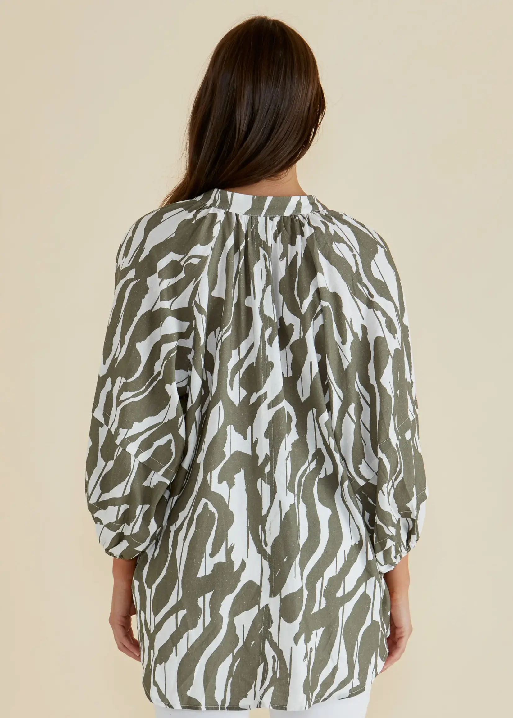 Betty Basic Grazia Blouse - Olive Geometric Print
