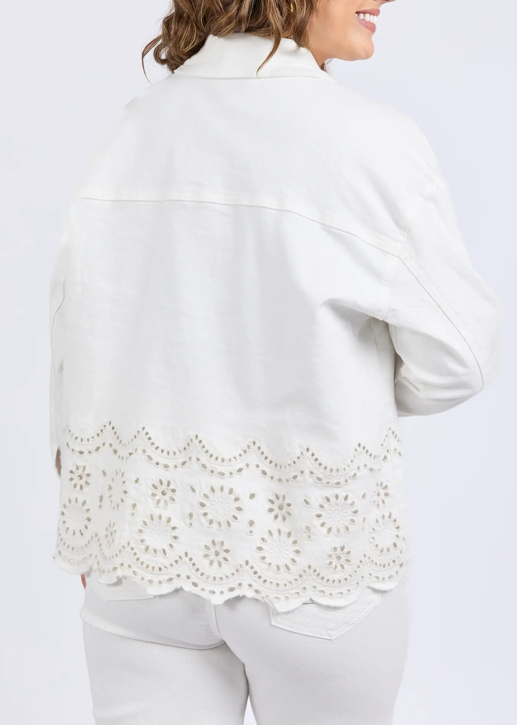 Elm Lifestyle Lace Denim Jacket - Vintage White