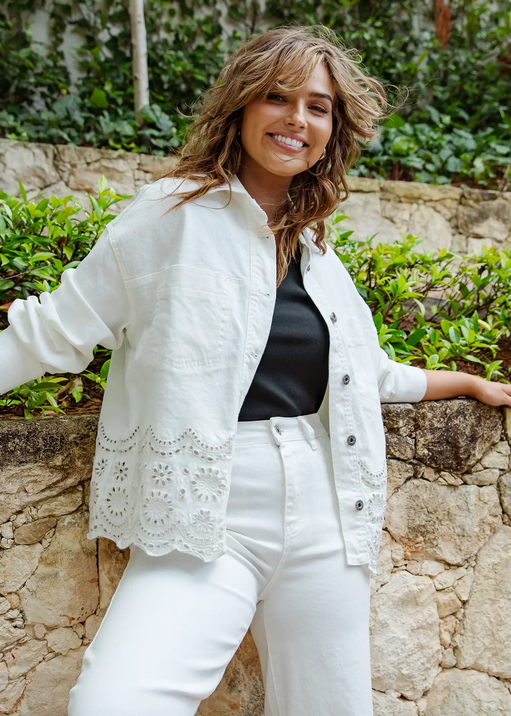 Elm Lifestyle Lace Denim Jacket - Vintage White