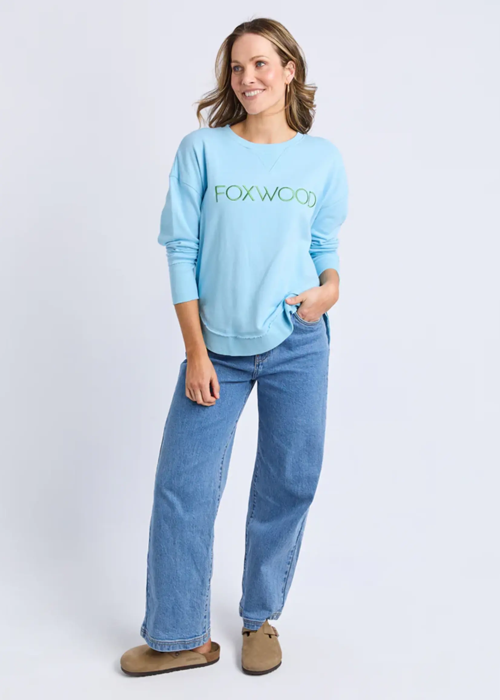 Foxwood Simplified Metallic Crew - Light Blue/Lime