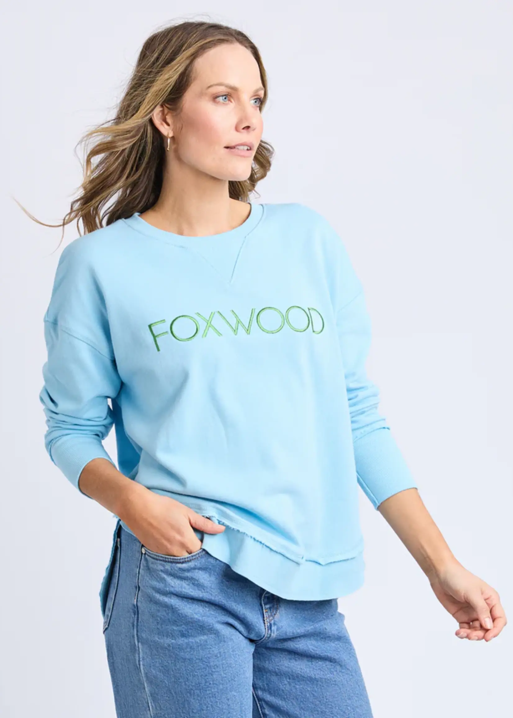 Foxwood Simplified Metallic Crew - Light Blue/Lime