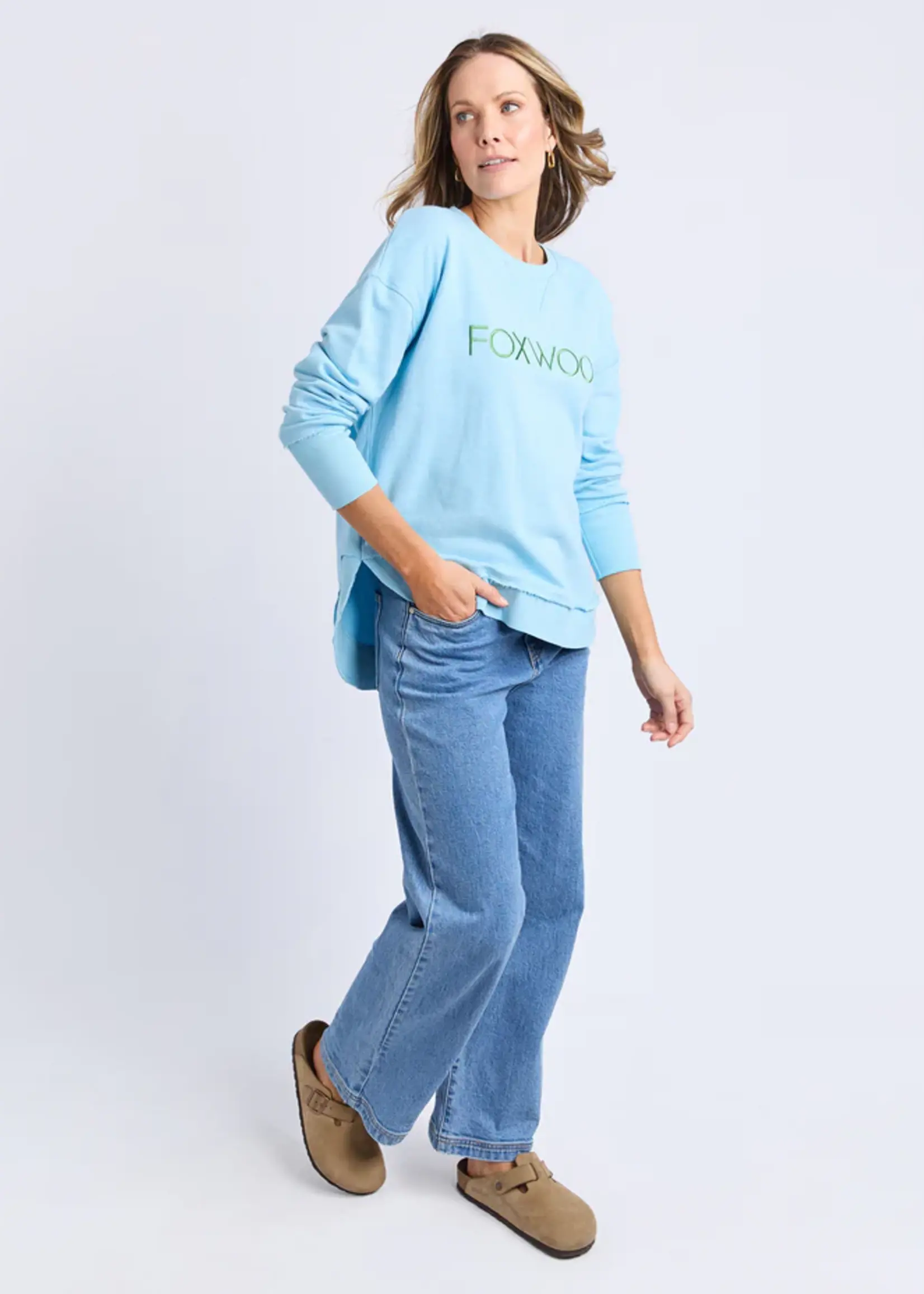 Foxwood Simplified Metallic Crew - Light Blue/Lime