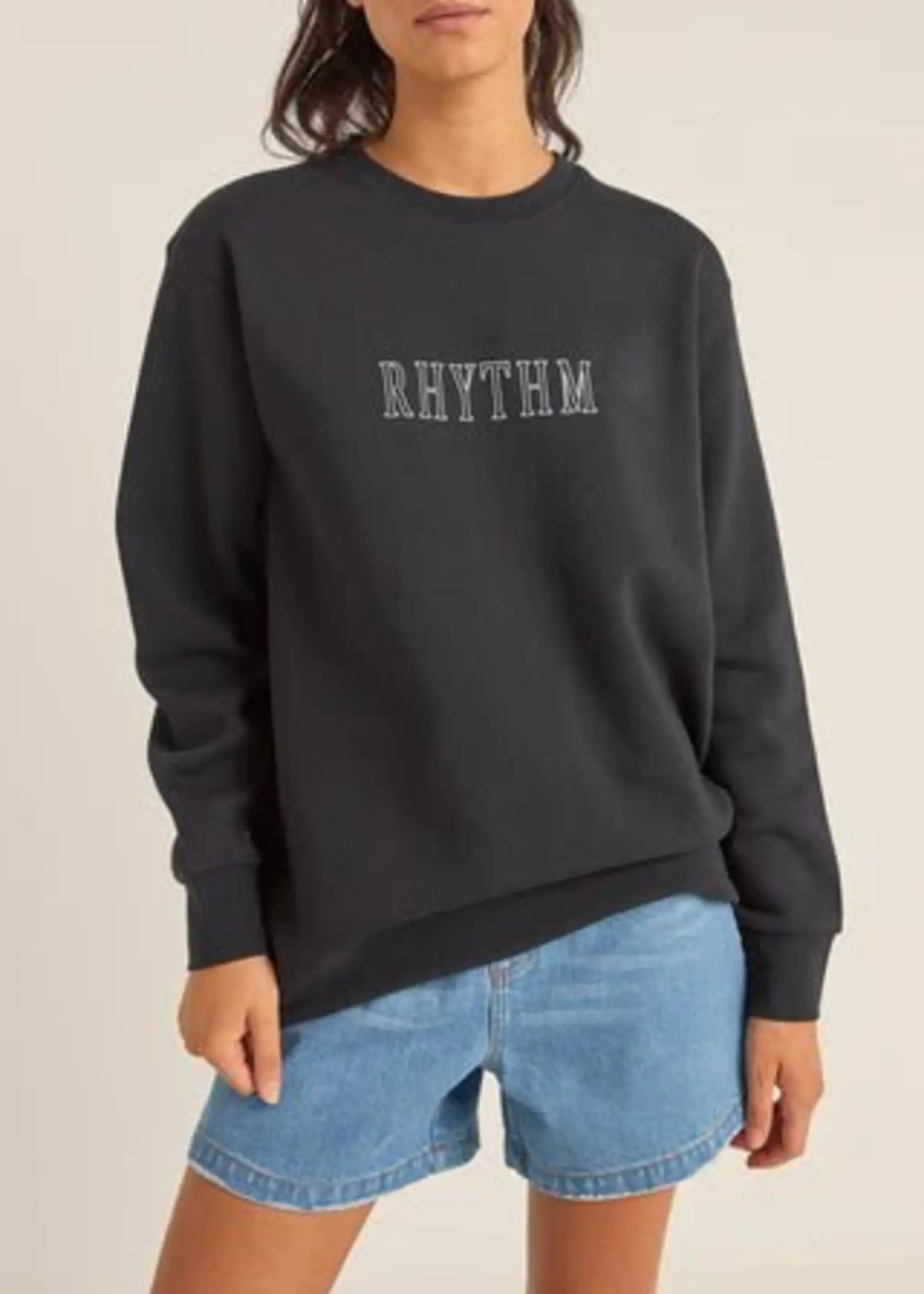 Rhythm Flagship Boyfriend Fleece Crew - Black