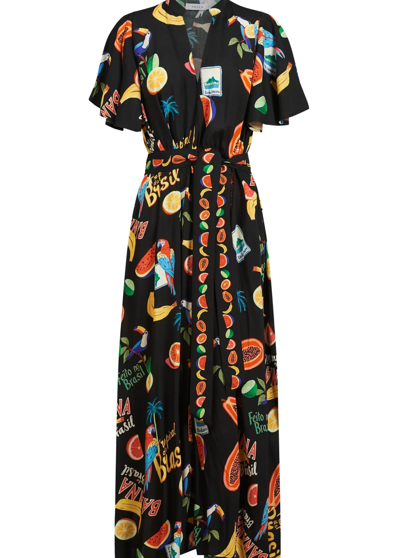Haven Cabana V Neck Maxi Dress - Brasil Black