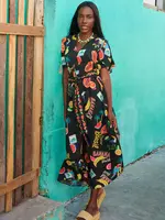 Haven Cabana V Neck Maxi Dress - Brasil Black