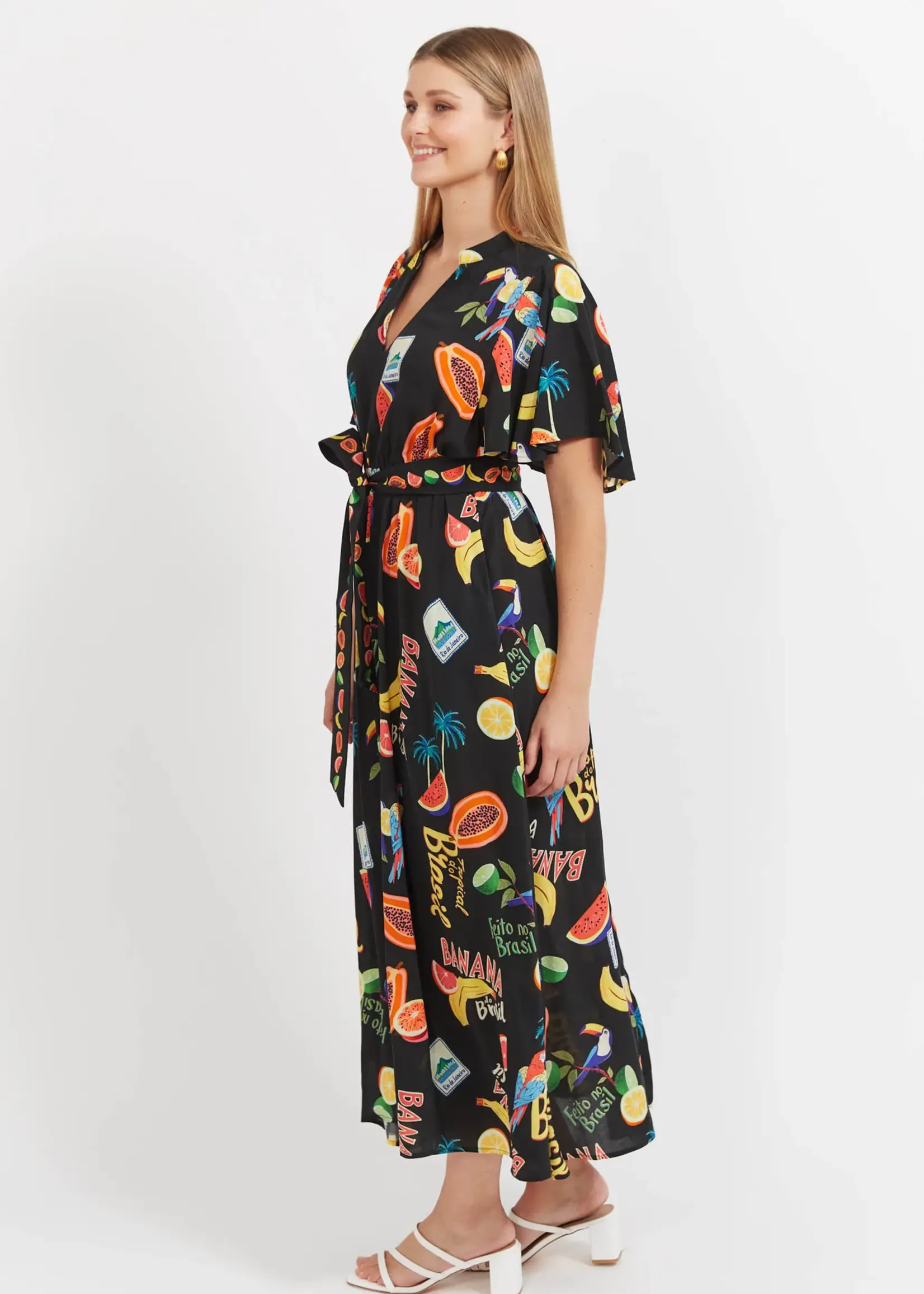 Haven Cabana V Neck Maxi Dress - Brasil Black