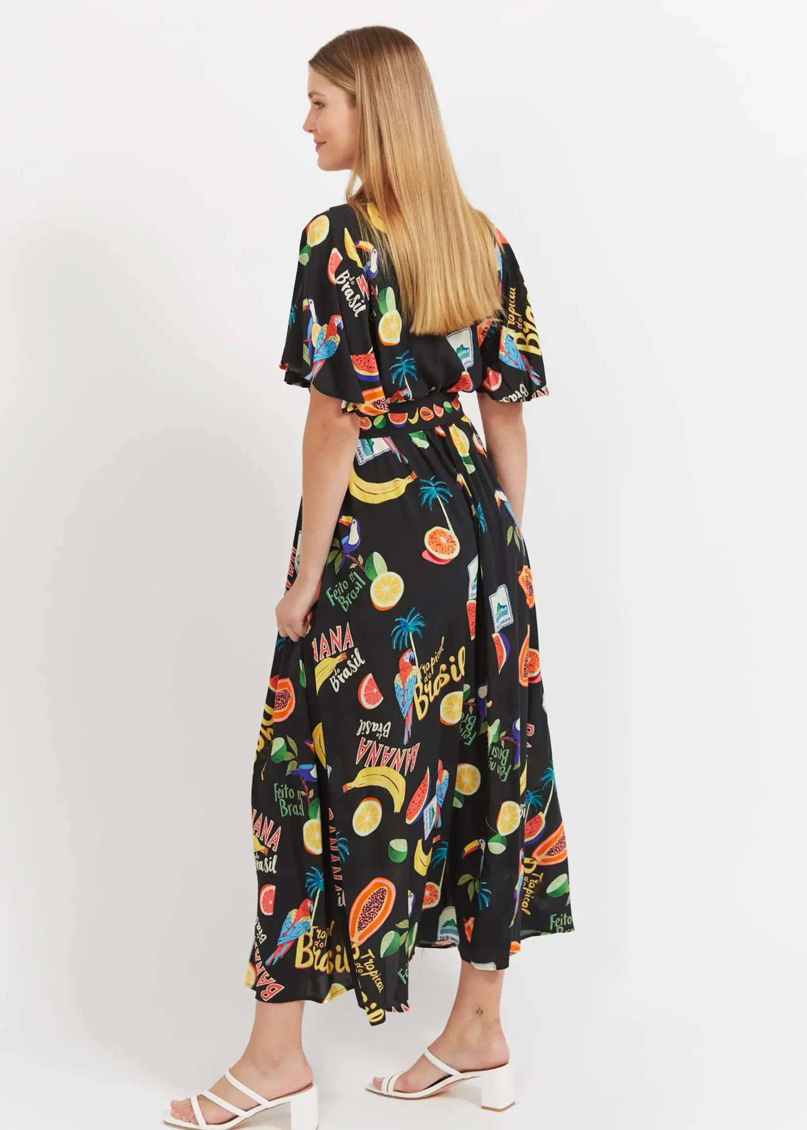 Haven Cabana V Neck Maxi Dress - Brasil Black