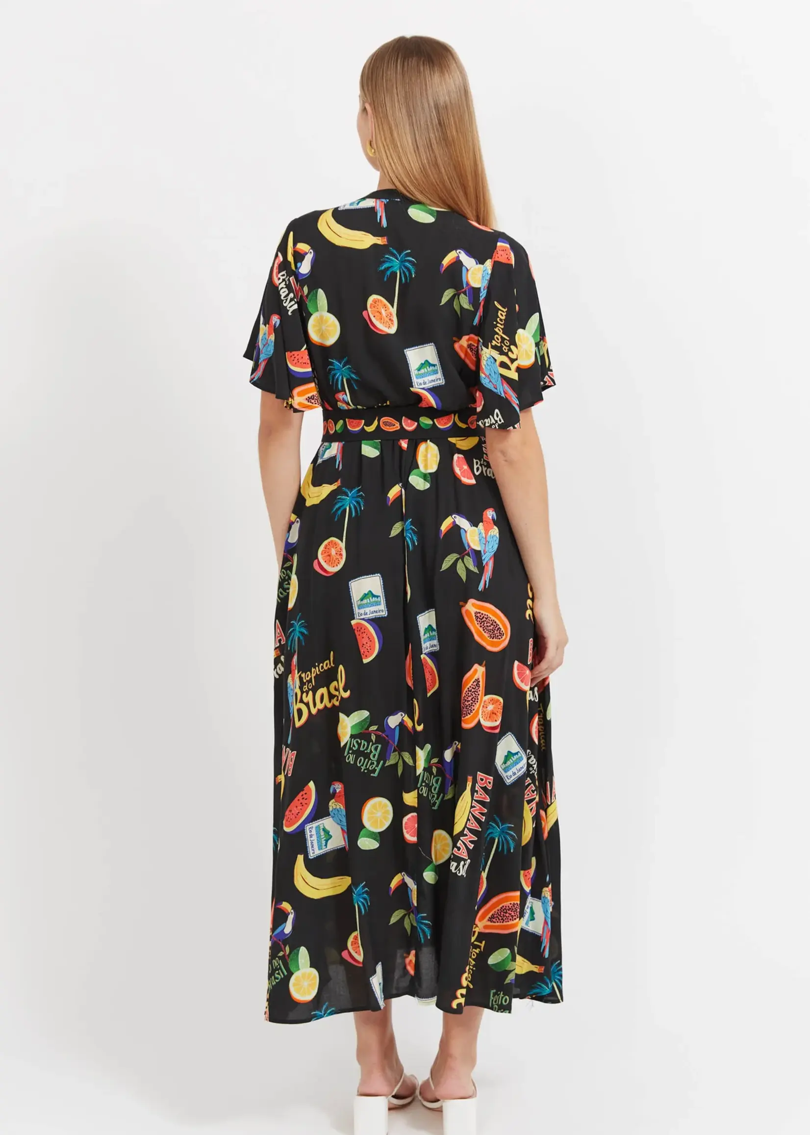 Haven Cabana V Neck Maxi Dress - Brasil Black