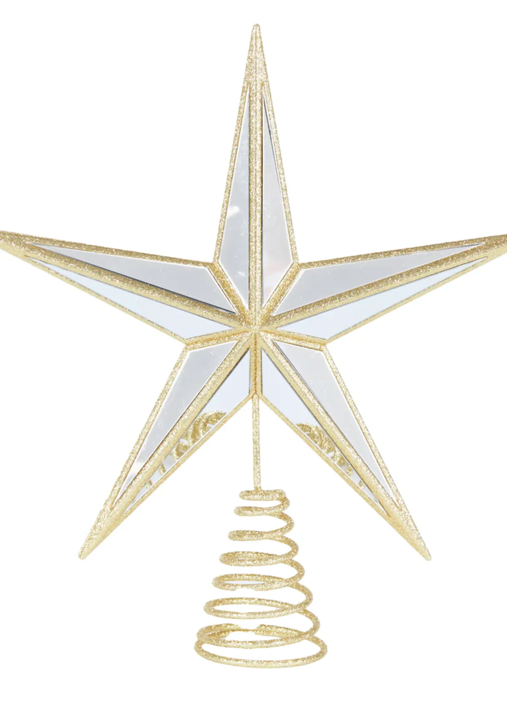 Holly and Ivy 5 Point Mirrored Tree Topper Star Gold