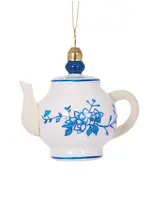 Holly and Ivy Blue And White Teapot Hanging