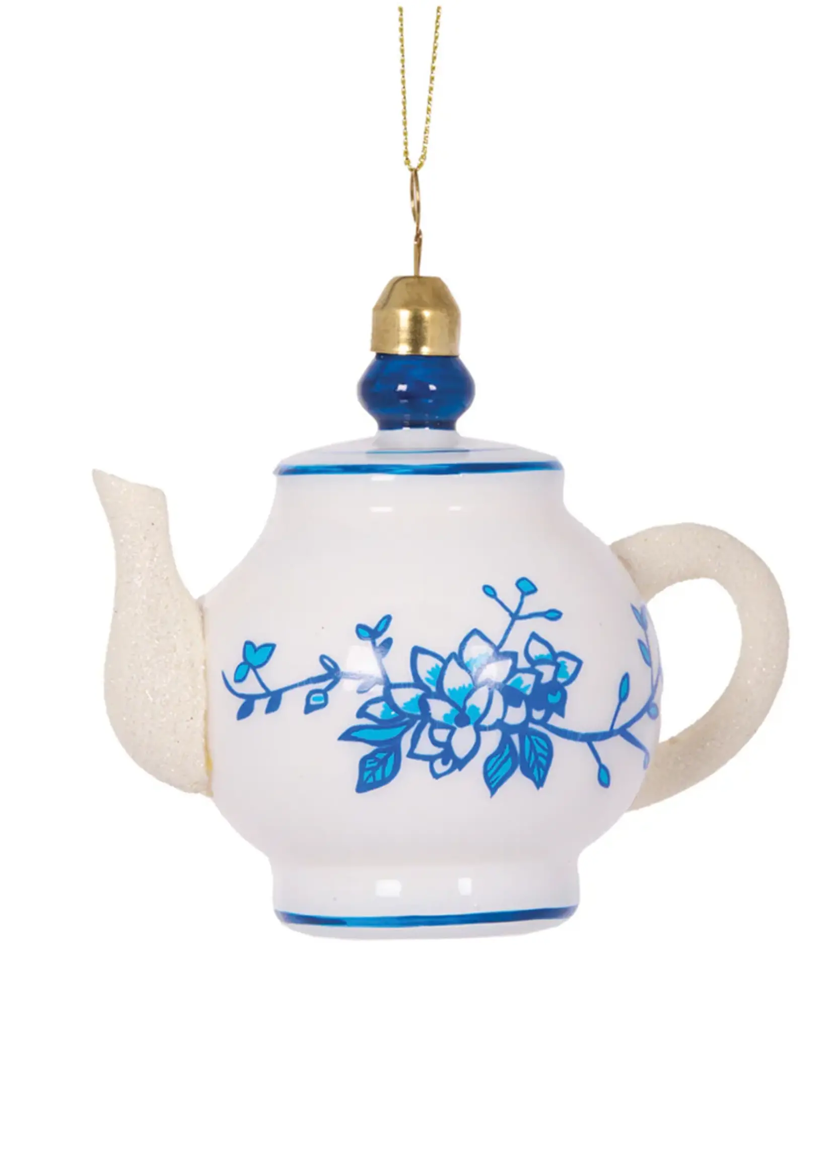 Holly and Ivy Blue And White Teapot Hanging