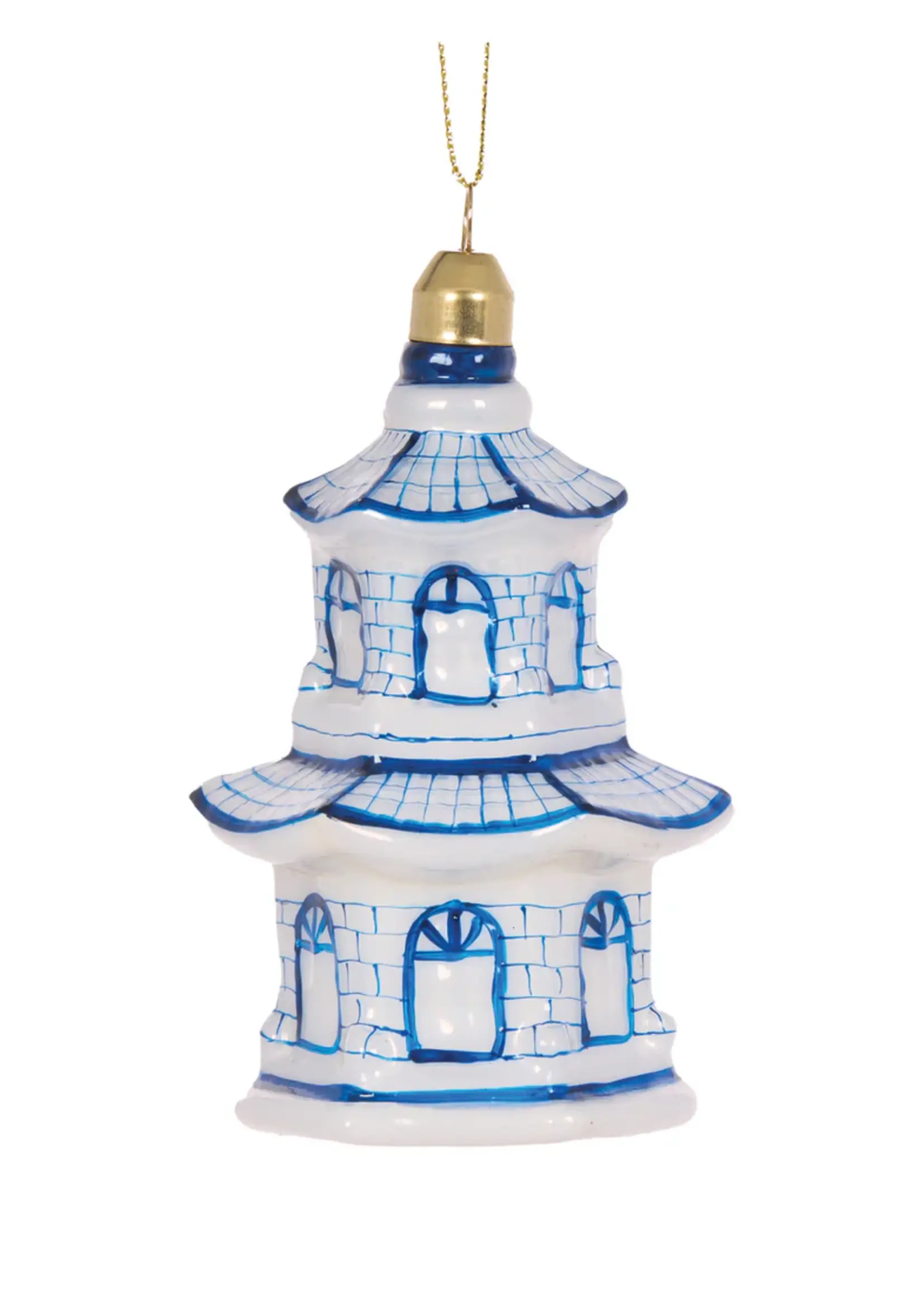 Holly and Ivy Blue And White Glass Pagoda Hanging