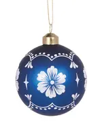 Holly and Ivy Matte Dark Blue And White Wedgewood Bauble