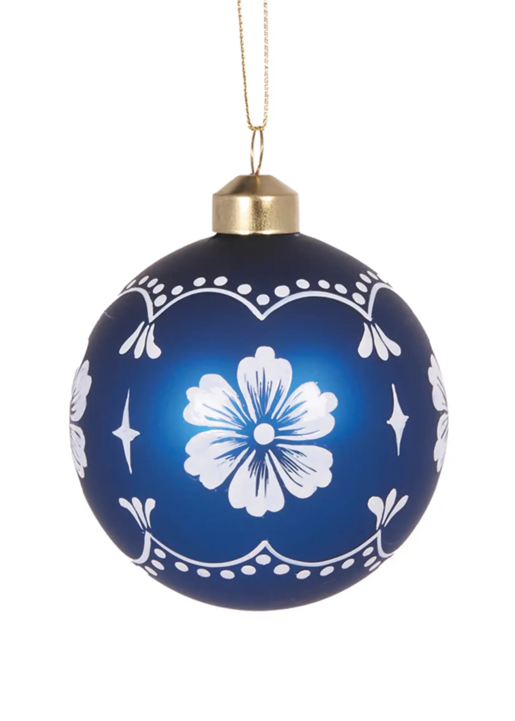 Holly and Ivy Matte Dark Blue And White Wedgewood Bauble