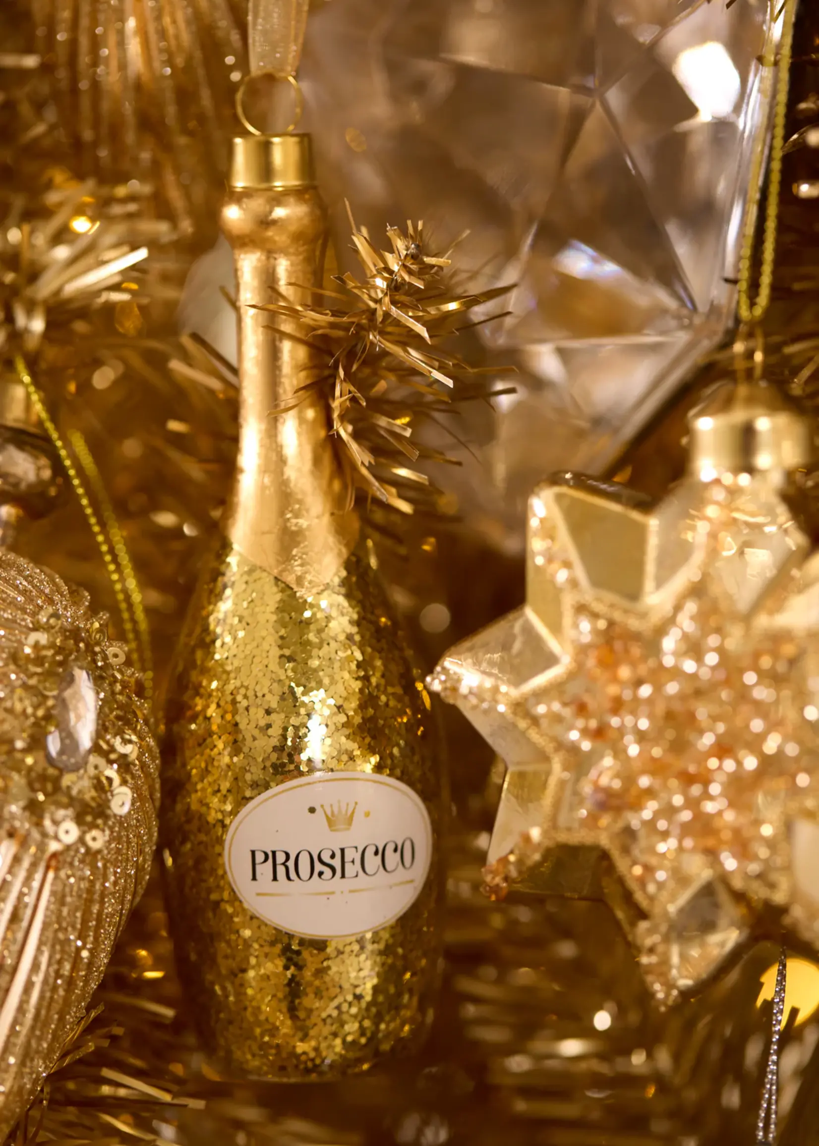 Holly and Ivy Gold Champagne Bottle Ornament